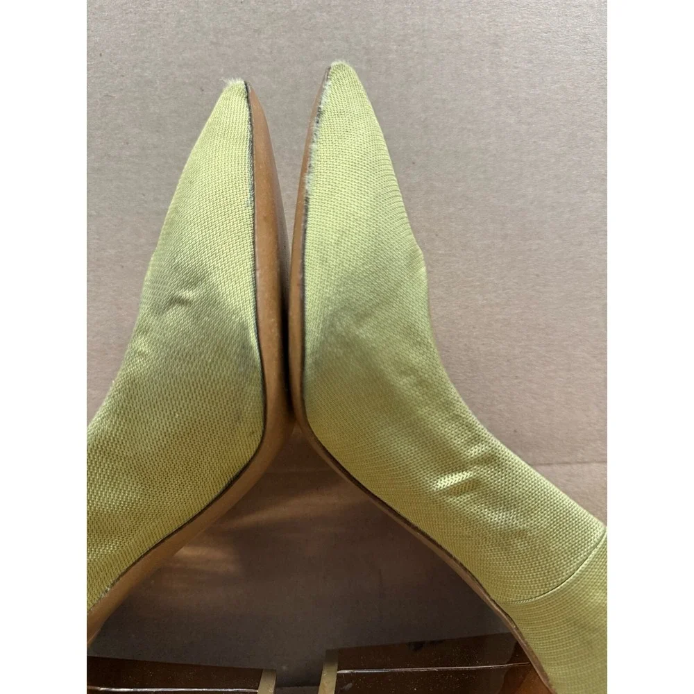 Dries Van Noten Pointed Toe Leather Pumps Green Womens‎ Size 37 EU